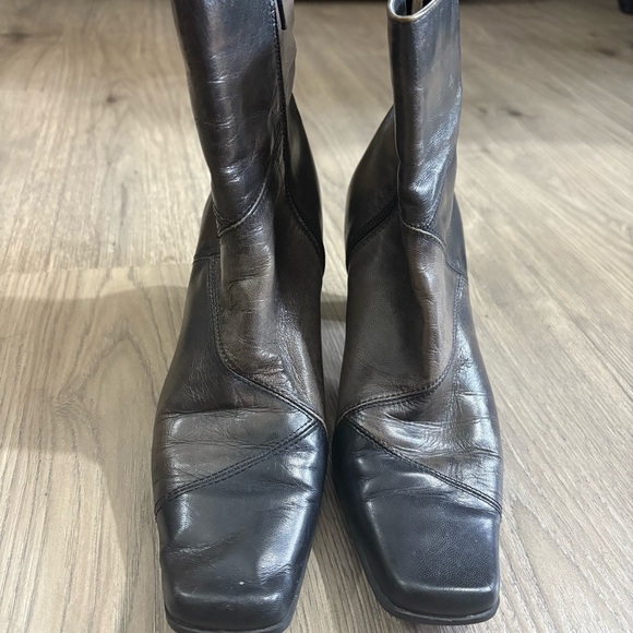 Liz Claiborne Flex Kildare Brown Black Patchwork Leather Ankle Boots Women Sz 8M - Picture 3 of 10